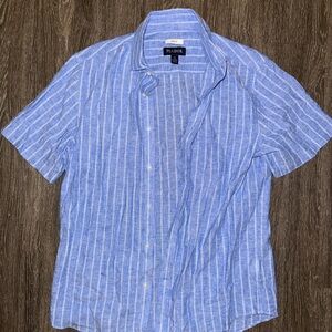 Jos. A. Bank Mens Blue Linen Short Sleeve Button up - Medium Slim Fit
